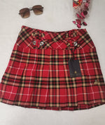 Chic Red Plaid Pleated Skirt